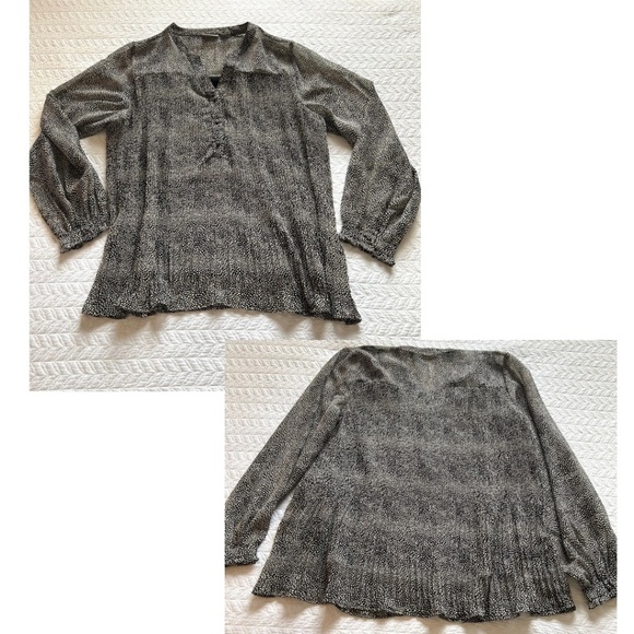 NWOT Fransa Plisse Black/Cream Abstract Print Long Sleeve Blouse Size L - Picture 10 of 17